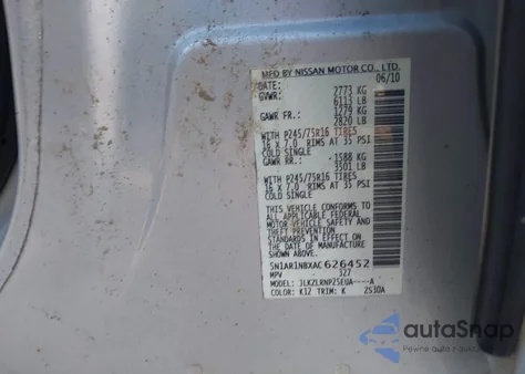 2010 Nissan Pathfinder S z USA, uszkodzony, nr VIN 5N1AR1NBXAC626452